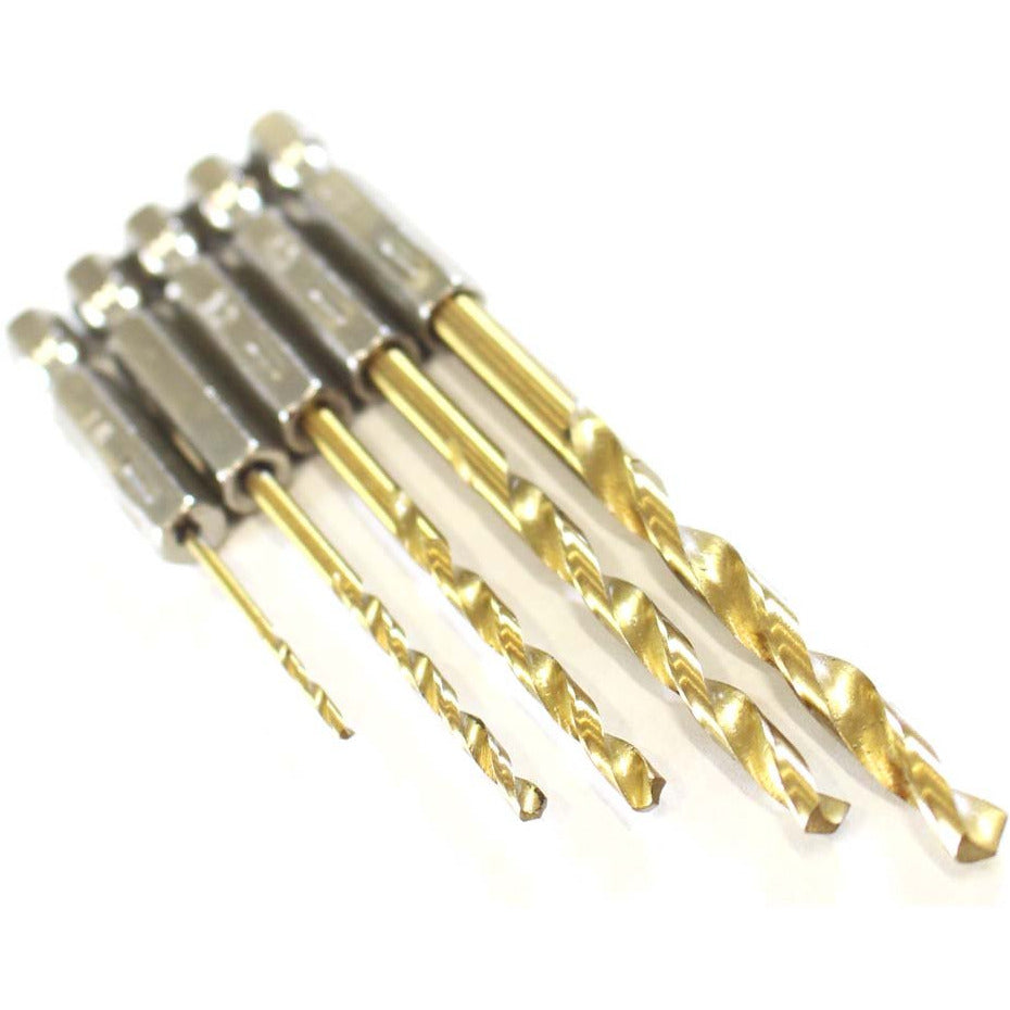 5 Piece Titanium Drill Bit Set - 1/4 Inch Shanks - TZ-18097 - ToolUSA