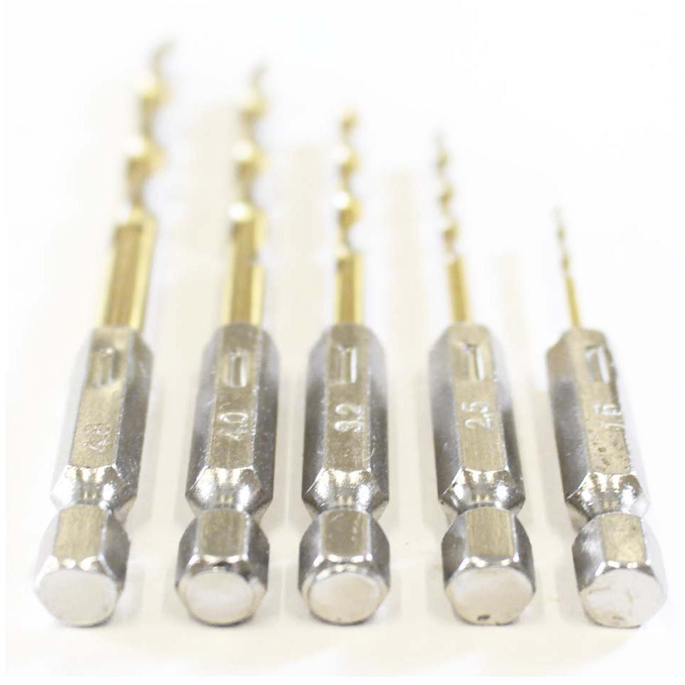5 Piece Titanium Drill Bit Set - 1/4 Inch Shanks - TZ-18097 - ToolUSA