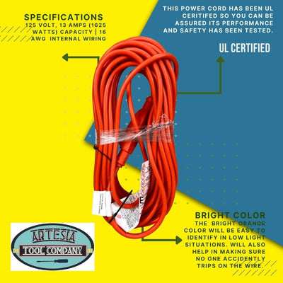 50 Ft. Powercord, UL Certified - TE-01051 - ToolUSA