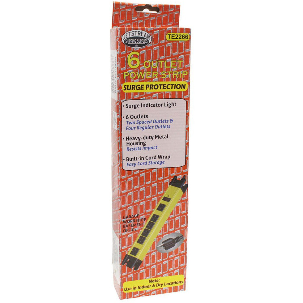 6 Outlet Power Strip Surge Protector With Heavy Duty Metal Housing And Built In Cord Wrap - TE2266 - ToolUSA