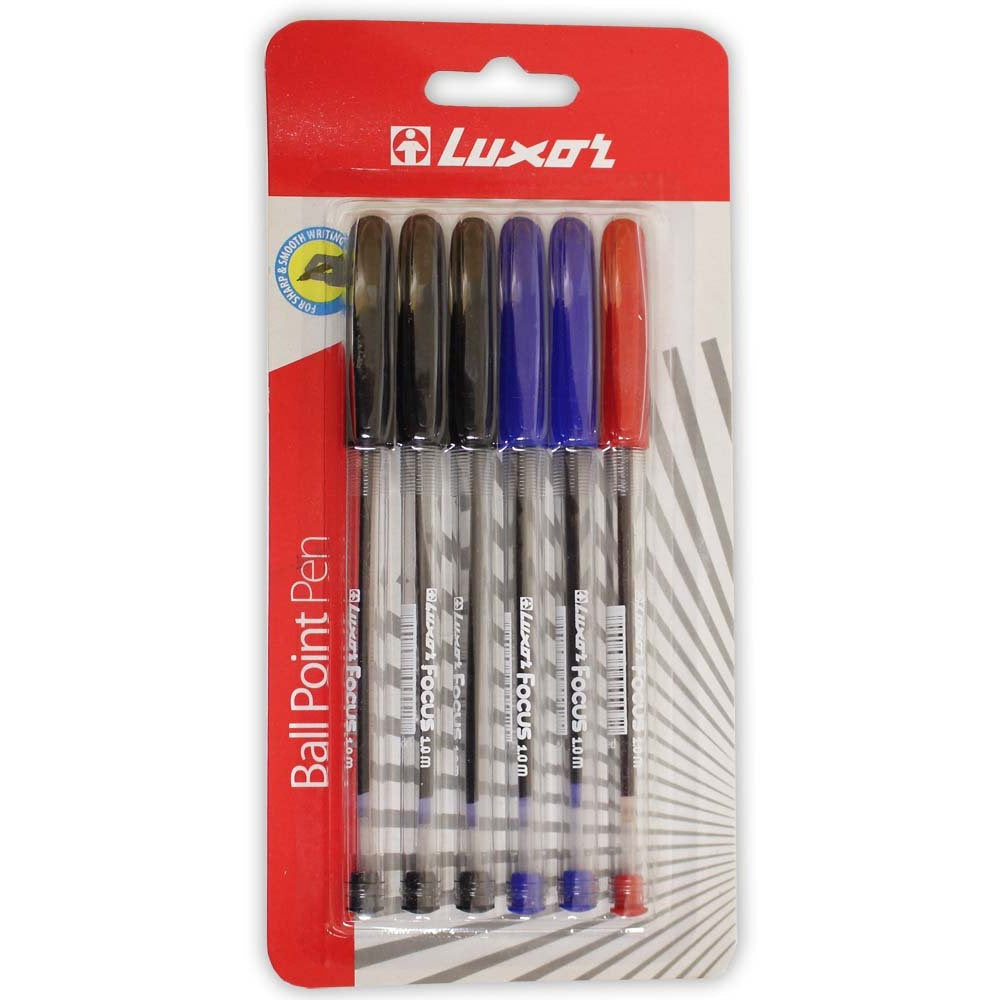 6 Piece Ball Point Pens In Three Different Colors: Black, Blue And Red ...
