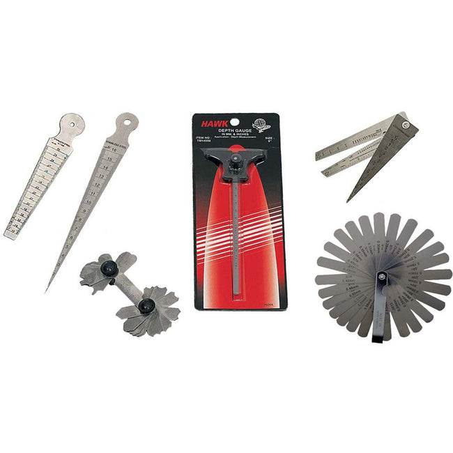 6 Piece Gauges Set - Radius, Depth, 2 Bore Gauges, Wire And Screen & Thickness Gauge - KIT-TM14800 - ToolUSA