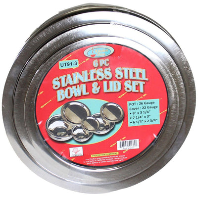 6 Piece Stainless Steel Bowl & Lid Set - UT91-3 - ToolUSA