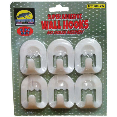 6 Piece Storage Hooks - Self Adhesive Backs - HT-HT1206-YW - ToolUSA