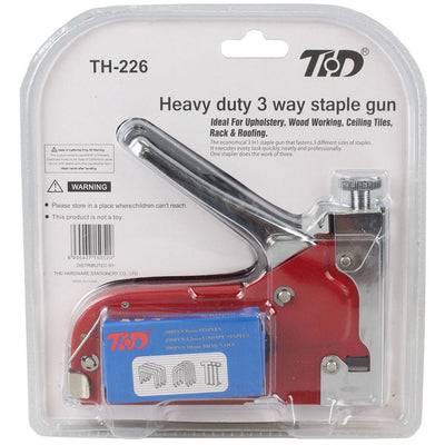 6 x 5.5 Inch Heavy Duty 3 Way Staple Gun with 200 Samples of Each Hardware Type - TZ4150-YT - ToolUSA