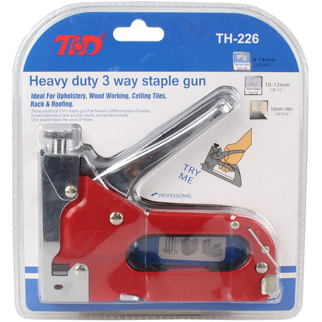 6 x 5.5 Inch Heavy Duty 3 Way Staple Gun with 200 Samples of Each Hardware Type - TZ4150-YT - ToolUSA