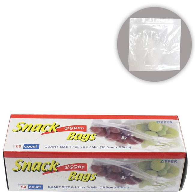 60 Count Box Of Clear Plastic Zip Closure Quart Size Snack Bags (Pack of: 2) - D3-SNACK-60-Z02 - ToolUSA