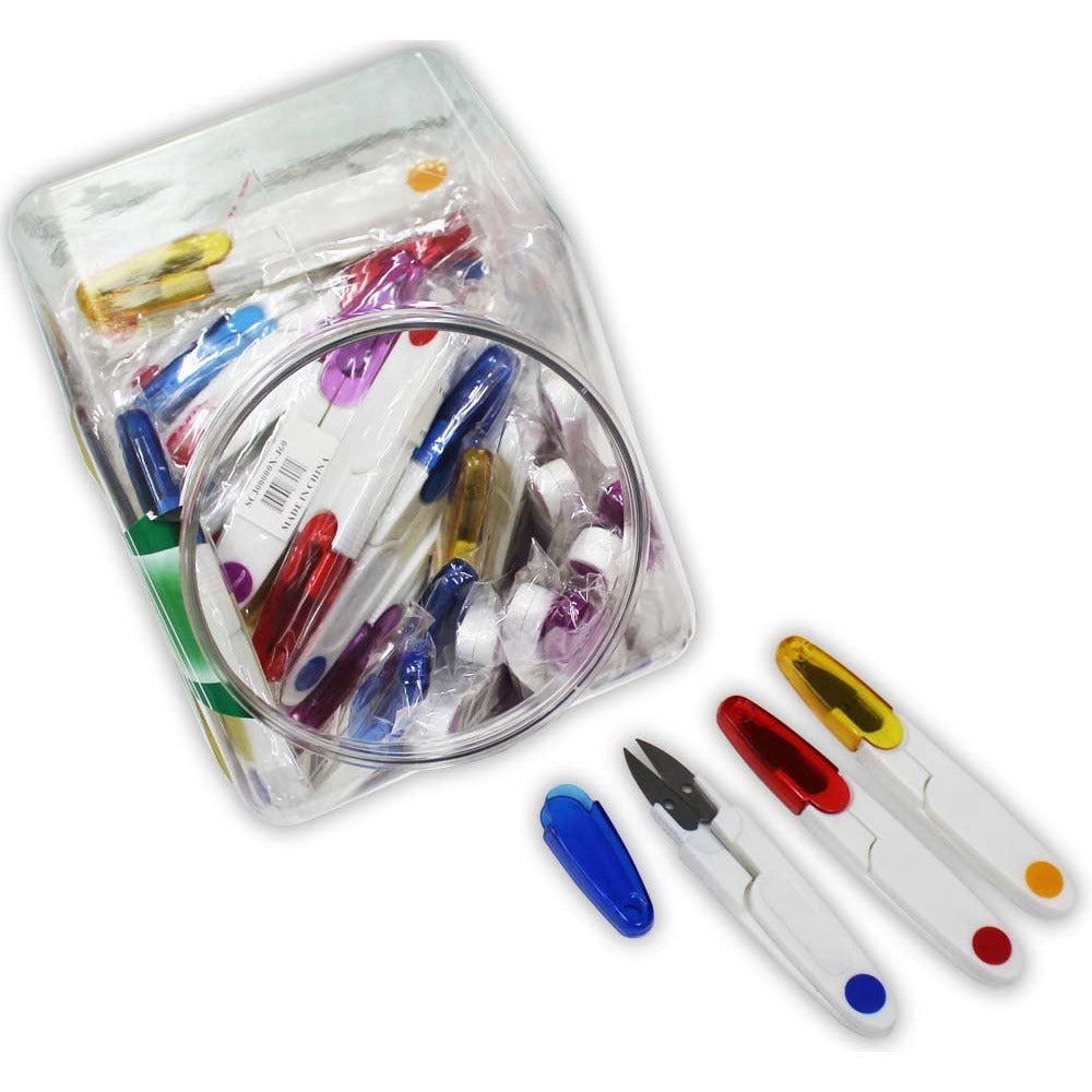 60 Piece Display Jar Of Multicolored Fishing Or Thread Nipping Scissors - SC-63001D - ToolUSA