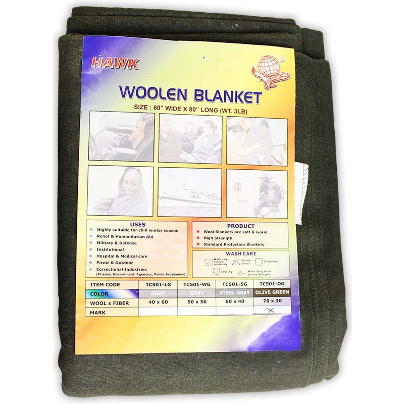 60" x 80" 70% Wool Synthetic Blend Olive Green Blanket - CAM-50121 - ToolUSA