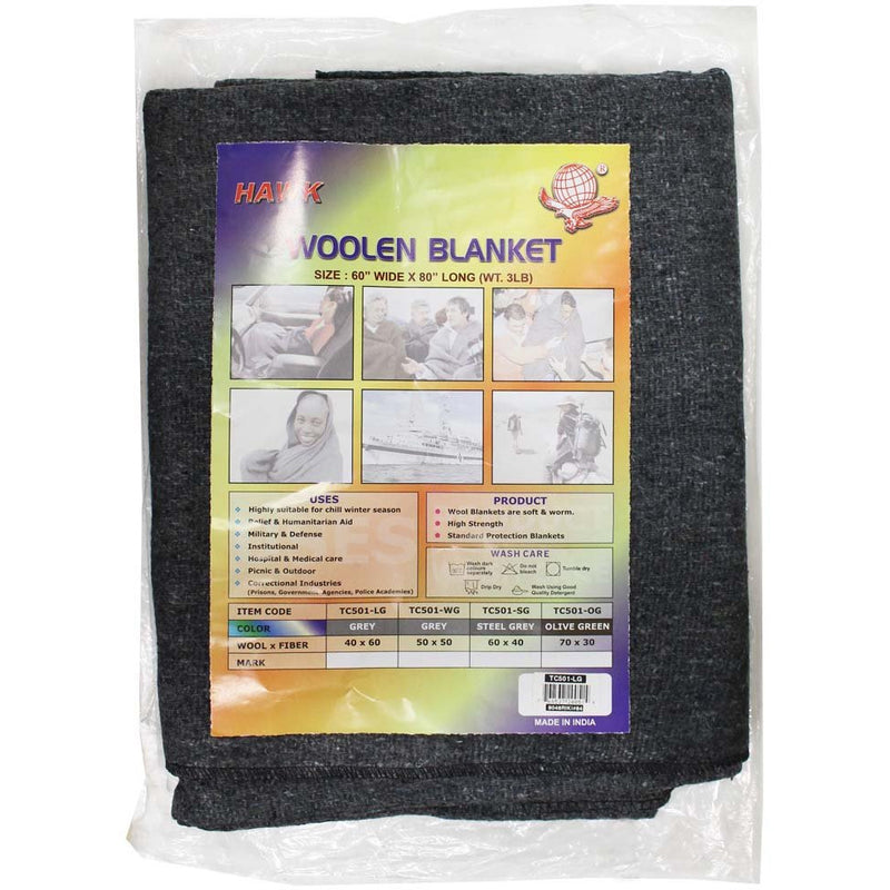 60" x 80" Woolen Grey Blanket (40 Percent Woolen) - CAM-50131 - ToolUSA