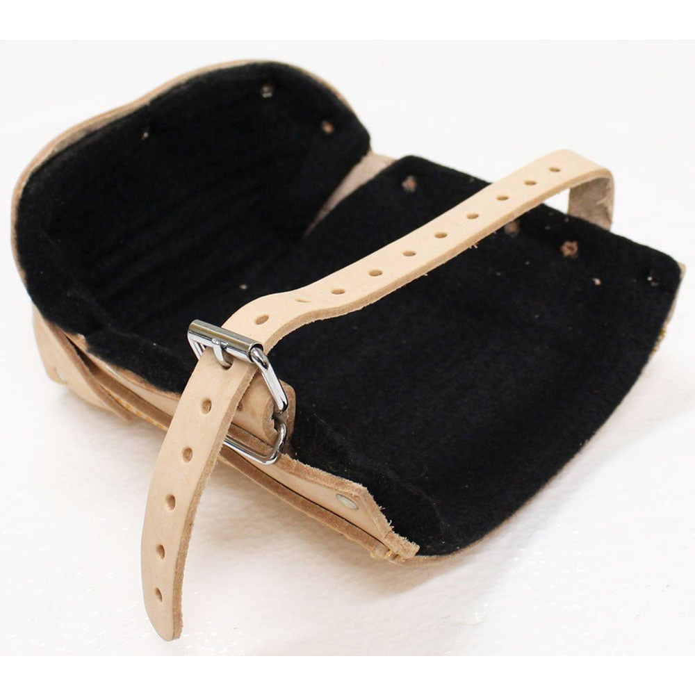 7.5" X 3.5" TAN LEATHER KNEE PADS WITH 12" ADJUSTABLE BUCKLED STRAPS - KP-29269 - ToolUSA