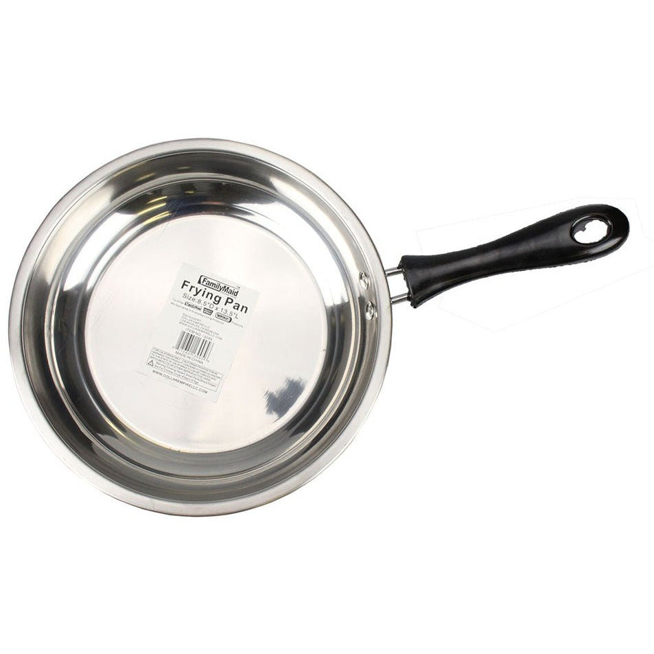 8-1/2 Inch Diameter Stainless Steel Frying Pan With Sturdy Plastic Handle - UFP-85-YDE - ToolUSA