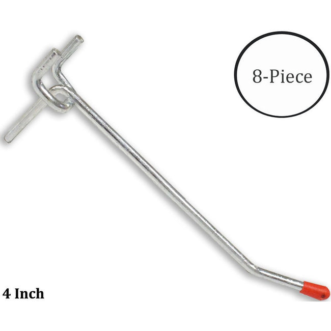 8 Pc 4" Single Straight Pegboard Hooks Set - Ball-ended Safety Tips - HW-10048 - ToolUSA