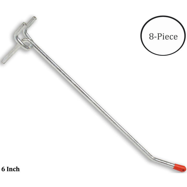 8 Pc 6" Single Straight Pegboard Hooks Set - Ball-ended Safety Tips - HW-10068 - ToolUSA
