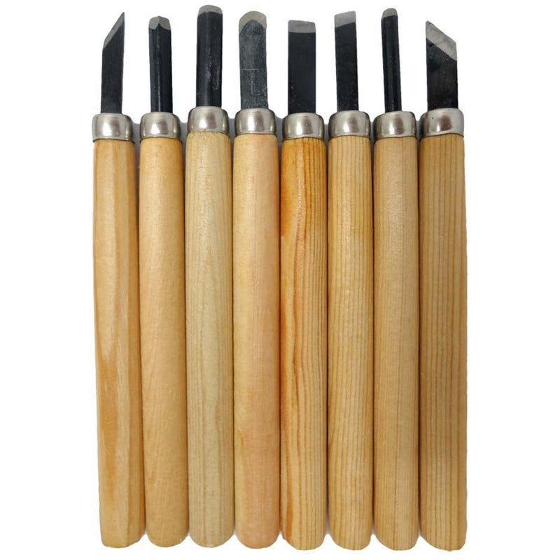 8 Piece Set Of 5 Inch Wood Carving Tools With Wooden Handles - TZ02-07408 - ToolUSA