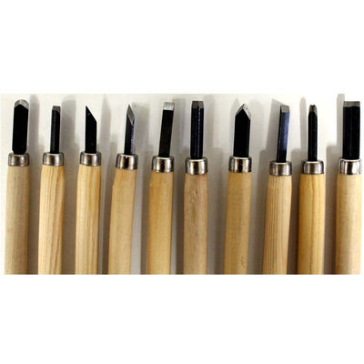 8 Piece Set Of 5 Inch Wood Carving Tools With Wooden Handles - TZ02-07408 - ToolUSA