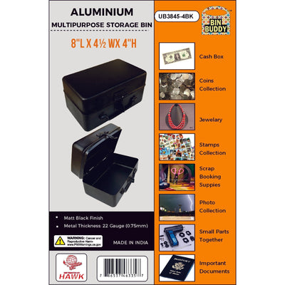 8 X 4-1/2 X 4 Inch Multi Purpose Black Metal Box With Hasp - UB3845-4BK - ToolUSA