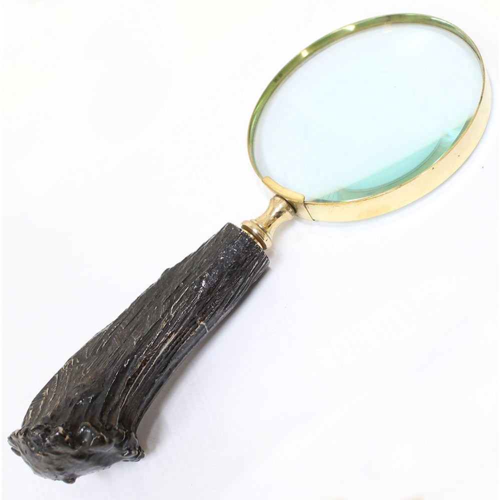 9-1/2 Inch Rustic Looking Handheld Magnifier With 2x Power, 4 Inch Diameter Lens With Brass Frame, And Handle Resembling A Cut Tree Branch - G8445-2182MH - ToolUSA