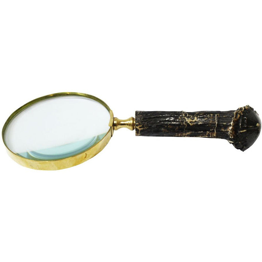 9-1/2 Inch Rustic Looking Handheld Magnifier With 2x Power, 4 Inch Diameter Lens With Brass Frame, And Handle Resembling A Cut Tree Branch - G8445-2182MH - ToolUSA