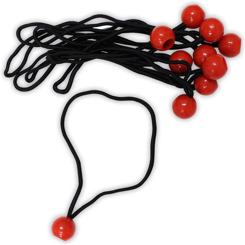 9" BLACK BUNGEE CORDS 10 PIECE PACKAGE WITH RED PLASTIC BALL ENDS - TA-58500 - ToolUSA