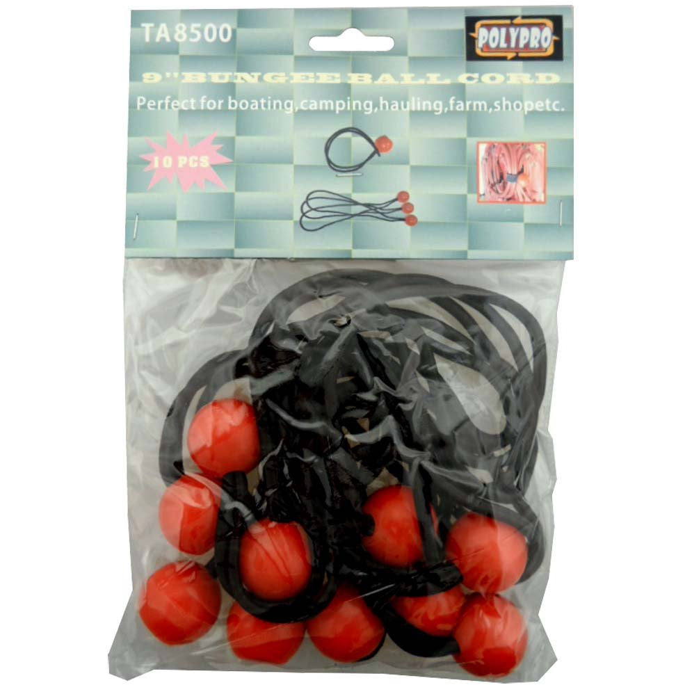 9" BLACK BUNGEE CORDS 10 PIECE PACKAGE WITH RED PLASTIC BALL ENDS - TA-58500 - ToolUSA