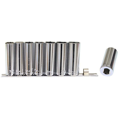 9 Piece, 1/2" Deep Socket Set, Sockets From Size 13mm To 24mm, With Socket Holder Rack - TU-FR-6414 - ToolUSA