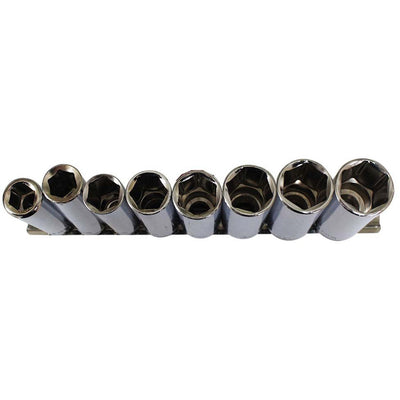 9 Piece, 1/2" Deep Socket Set, Sockets From Size 13mm To 24mm, With Socket Holder Rack - TU-FR-6414 - ToolUSA
