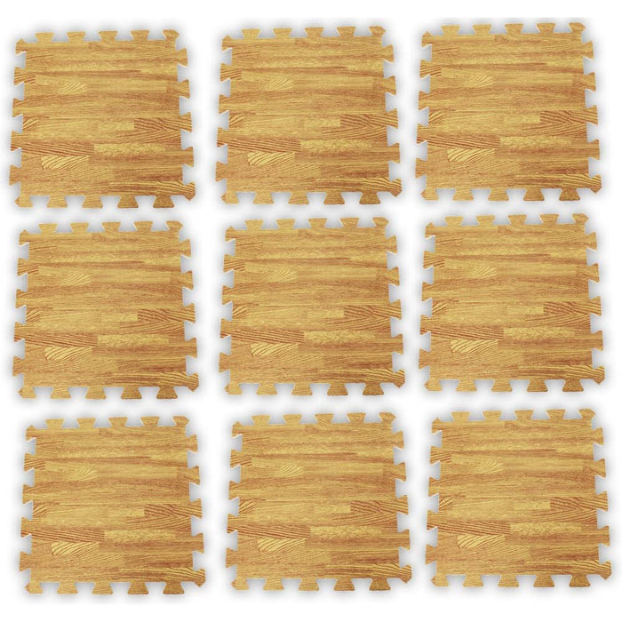 9 Piece 12 x 12 Inch Cushioned Floor Mats - Oak Wood Looking Finish - D6411-9-OAK - ToolUSA