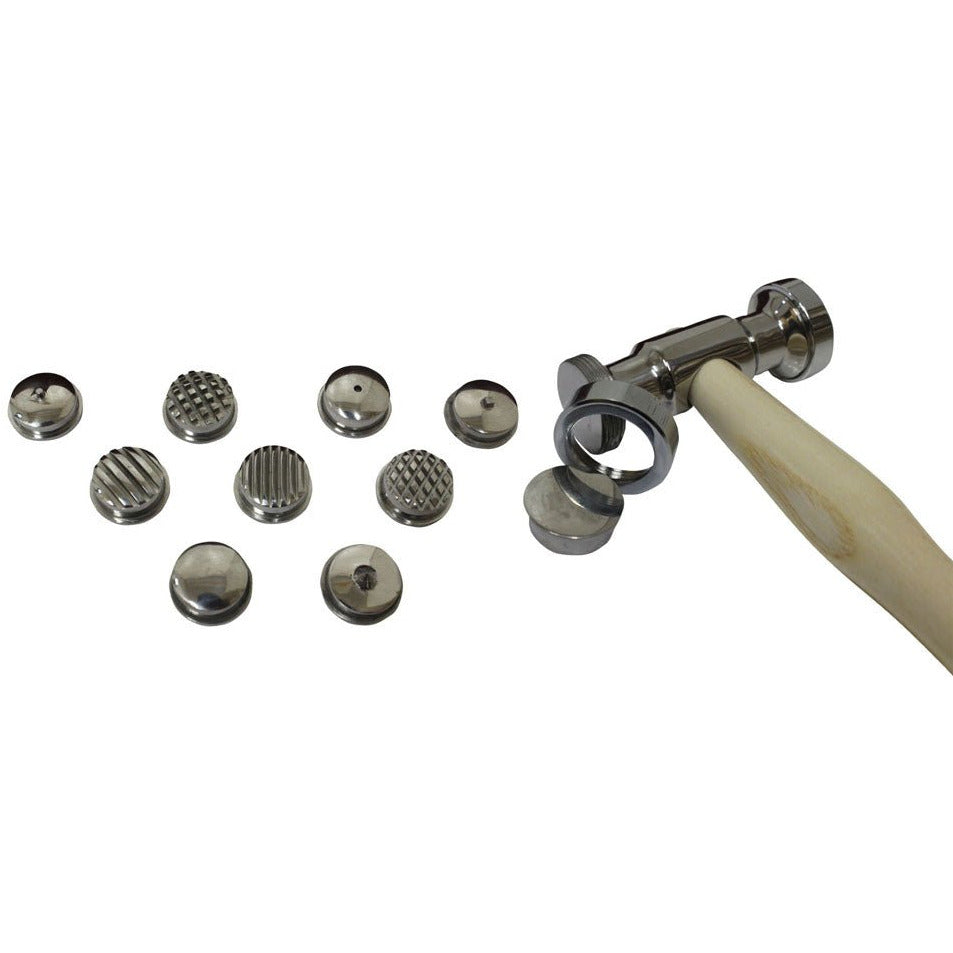9 Piece Texturizing Hammer Set | Interchangeable Heads & Wooden Handle - PH609-P-BX - ToolUSA