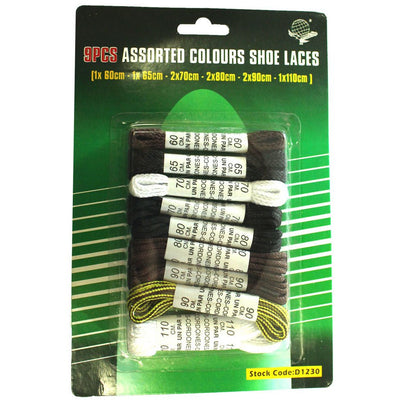 9 Sets of Shoelaces in Assorted Colors - D-08345 - ToolUSA