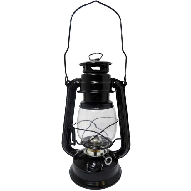 9.5" Black Metal Lantern With Glass Globe & Adjustable Wick - LA-92486 - ToolUSA