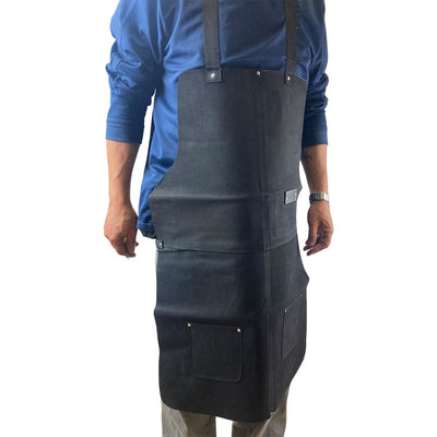 Black Genuine Leather Bib Style Shop Apron with 2 Pockets - AS-50011 - ToolUSA