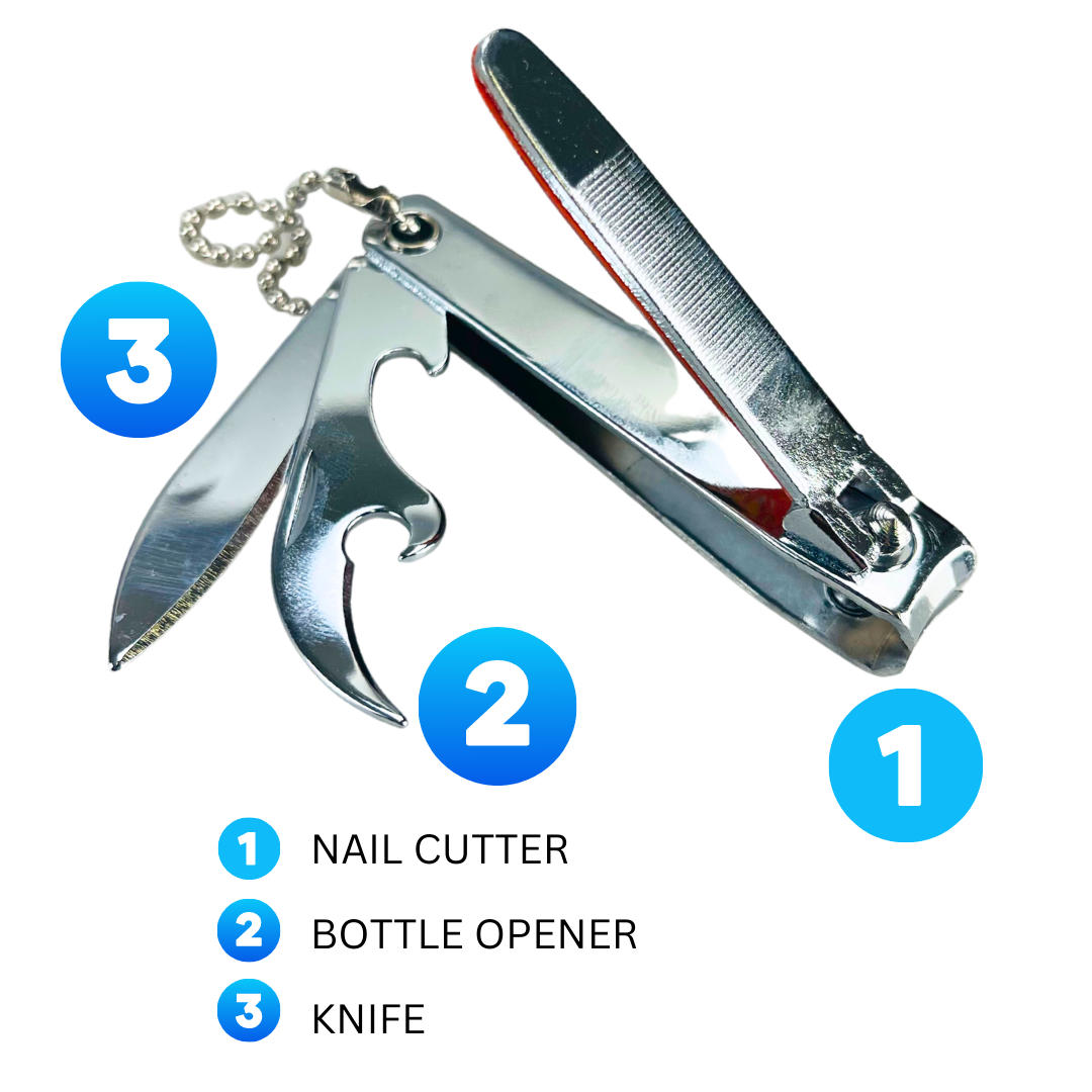 2.5" Stainless Steel Nail Clipper Bottle Opener, Knife with Key Chain (Pack of: 2) - CARE-00004-Z02