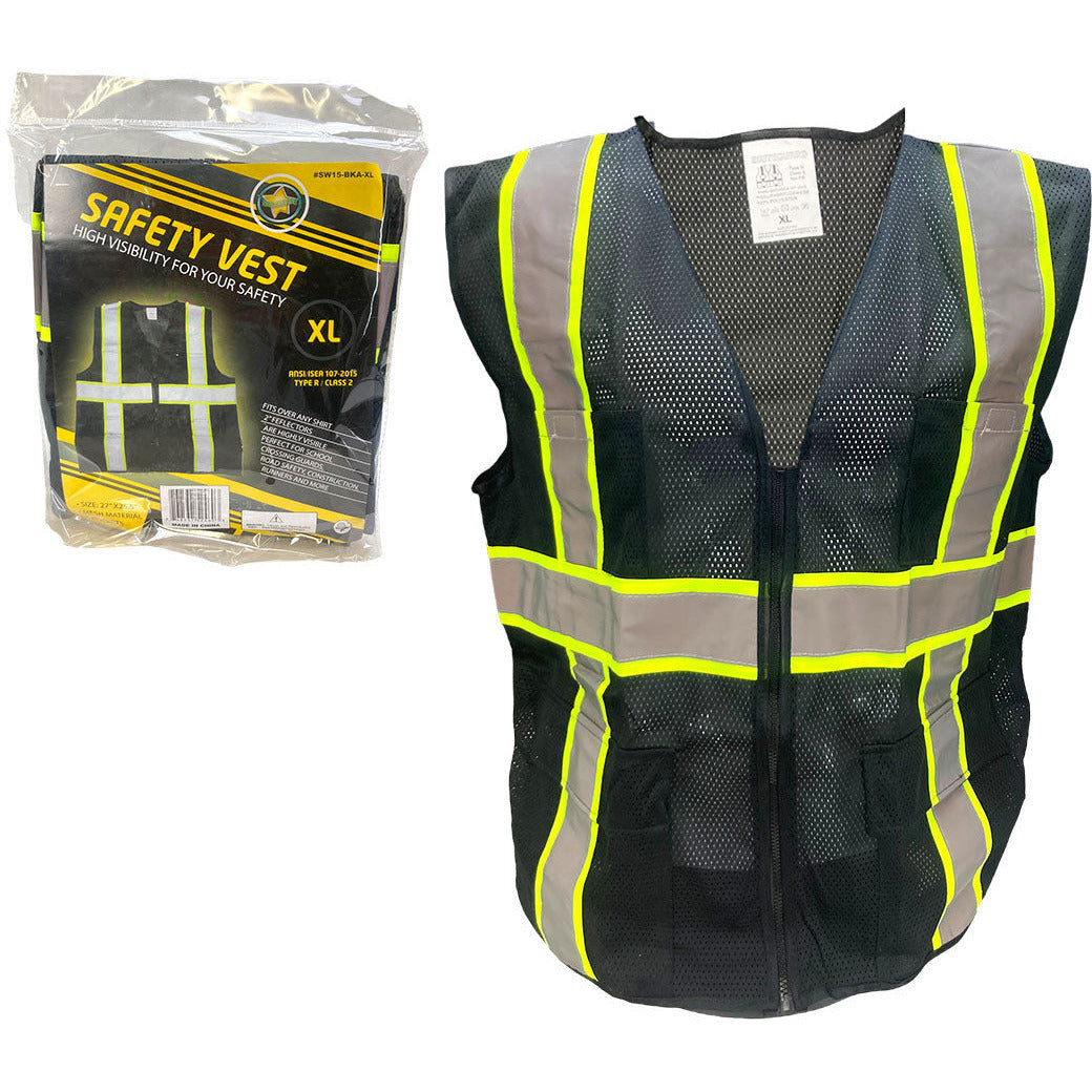 Black High Visibility Safety Vest, XL - SW15-BKA-XL - ToolUSA