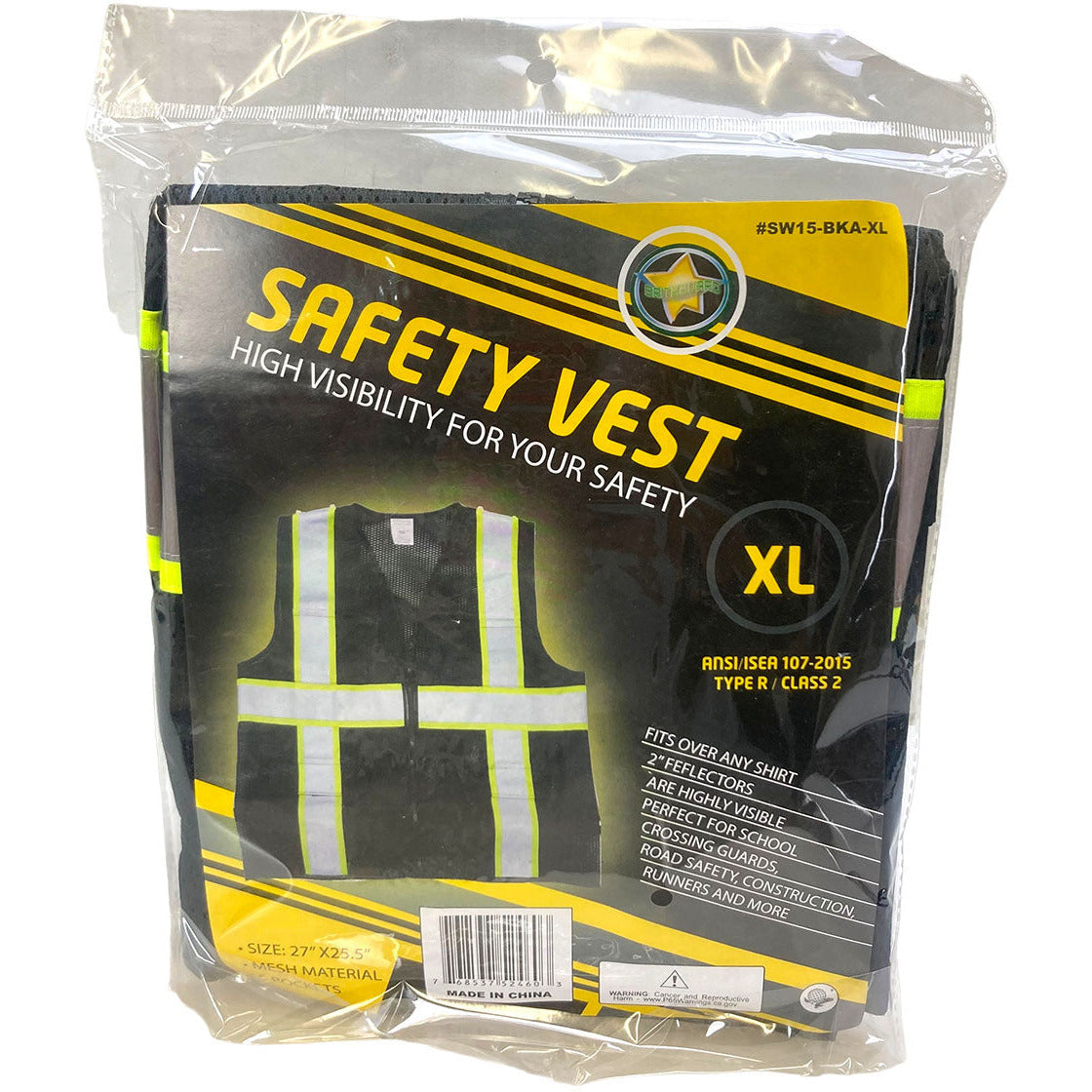 Black High Visibility Safety Vest, XL - SW15-BKA-XL - ToolUSA