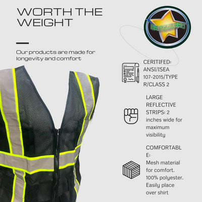 Black High Visibility Safety Vest, XL - SW15-BKA-XL - ToolUSA