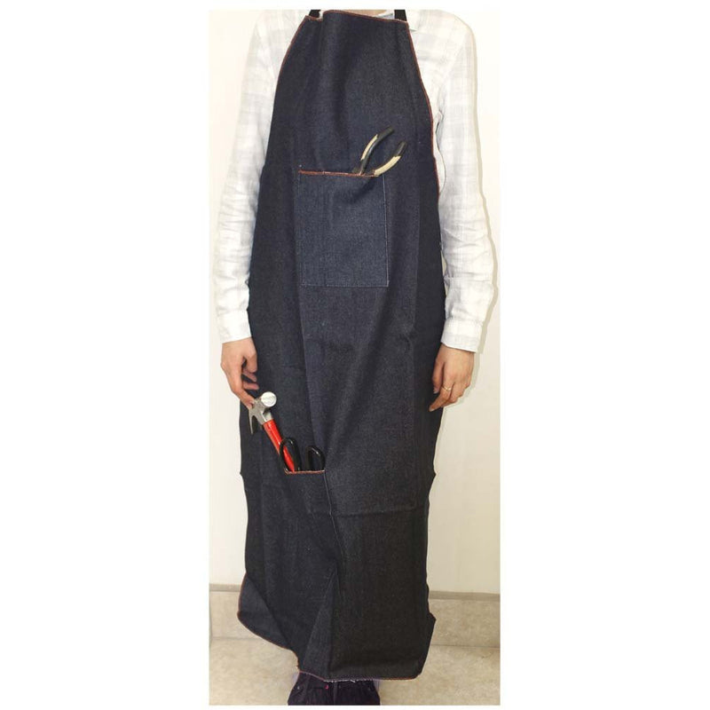 Bib Style Extra Long Denim Apron with 2 Front Pockets - AP-00019 - ToolUSA