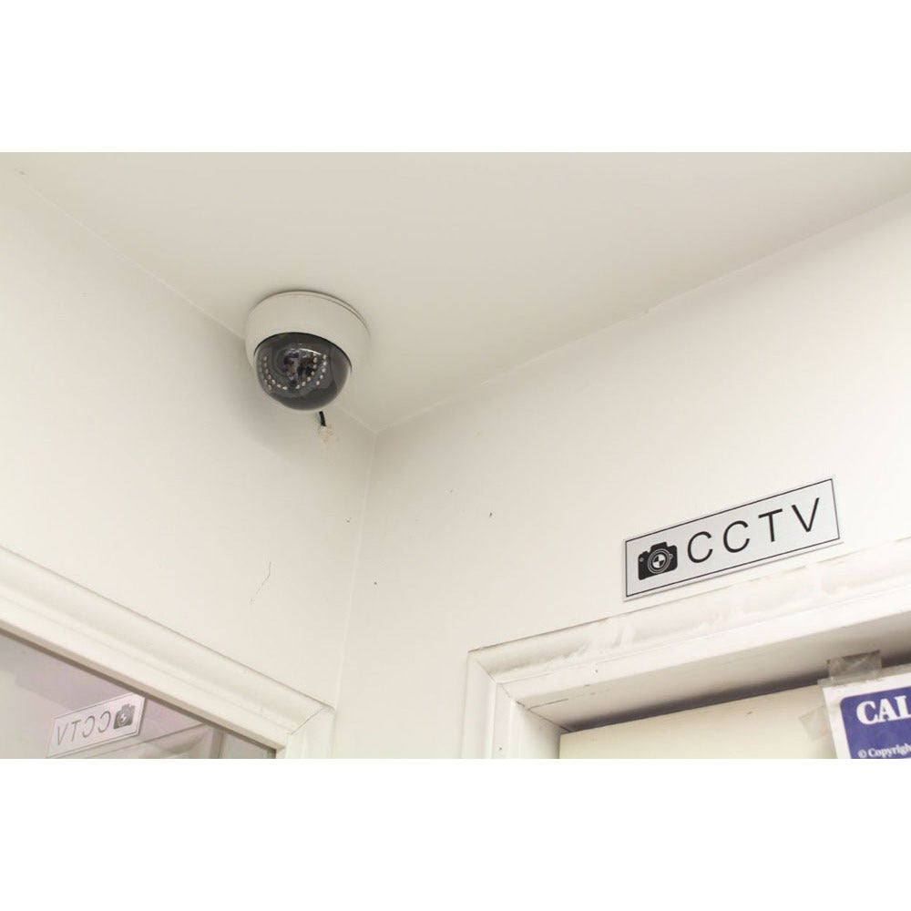 Brushed Aluminum Sign With The Message C C T V, And A Picture Of A Camera (Pack of: 2) - SG-CCTV-YX-Z02 - ToolUSA