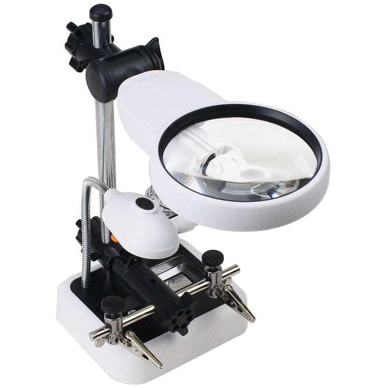 Clamp Magnifier With 2 Clamps, 3 Lenses 6 LED's And Soldering Iron Stand - MG8945AA-L6 - ToolUSA