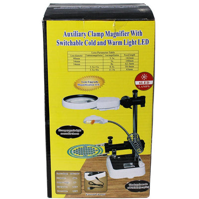 Clamp Magnifier With 2 Clamps, 3 Lenses 6 LED's And Soldering Iron Stand - MG8945AA-L6 - ToolUSA