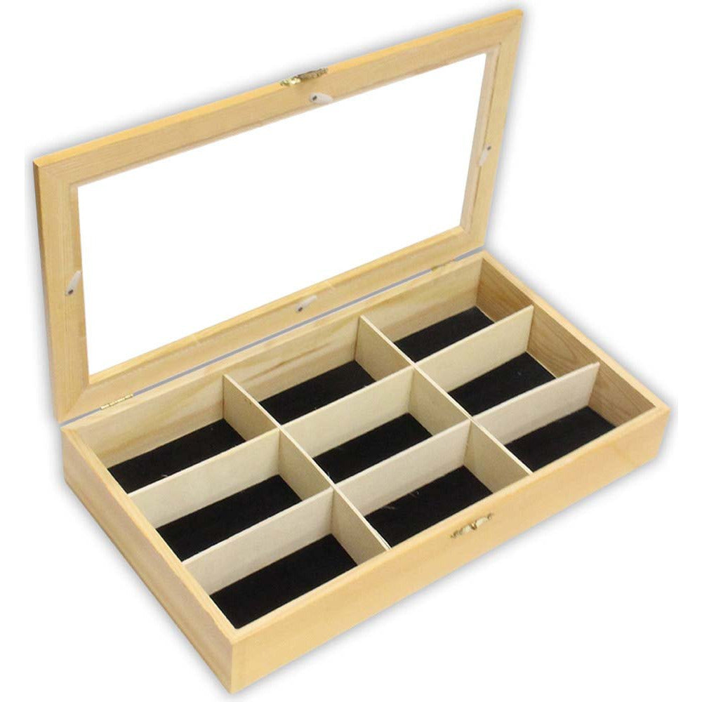 Clear Lid Pine Wood Box with 9 Sections - TJ05-11147 - ToolUSA
