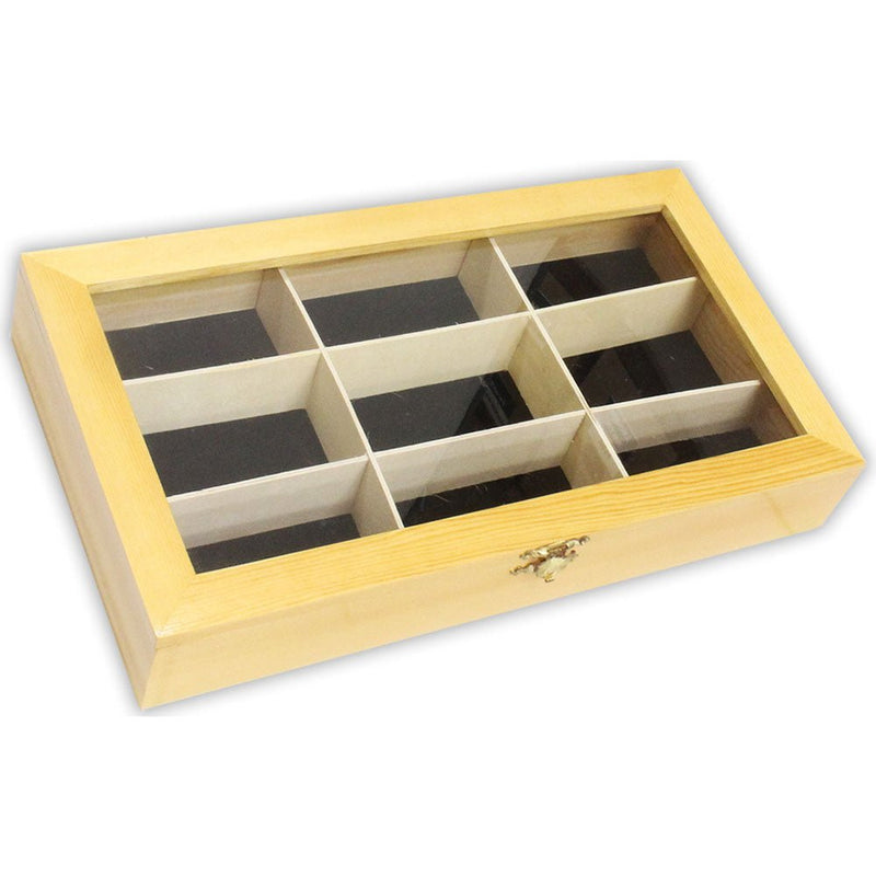 Clear Lid Pine Wood Box with 9 Sections - TJ05-11147 - ToolUSA