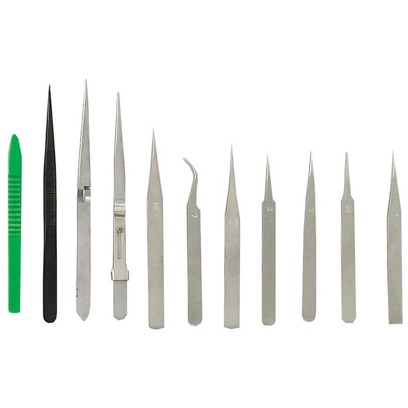 Complete Variety Set Of 11 Piece Professional Tweezers .10 Piece Steel, ! Piece Plastic - S1-98611 - ToolUSA