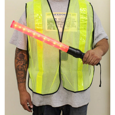 Deluxe Red LED Safety Baton & Neon Yellow Mesh Safety Vest Set - KIT-SW2-G - ToolUSA