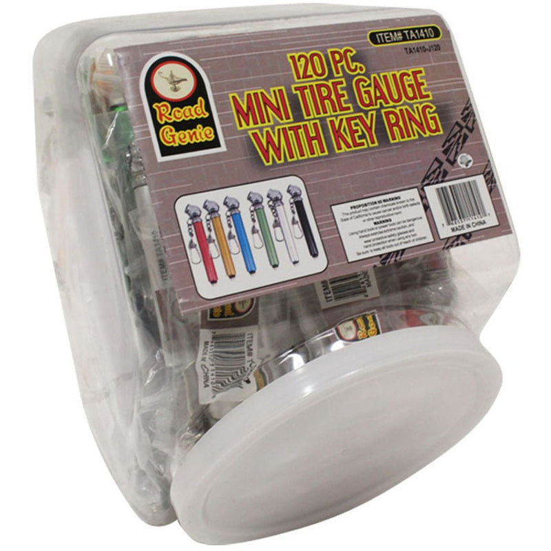 Display Jar Containing 120 Pieces of 3.5" Mini, 50 Lb Capacity Tire Inflation Gauge In 6 Colors - TA-91410 - ToolUSA