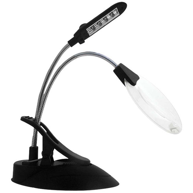 Double Gooseneck 4 Inch Diameter LED Clip Magnifier Lamp - Black - CR-91129 - ToolUSA