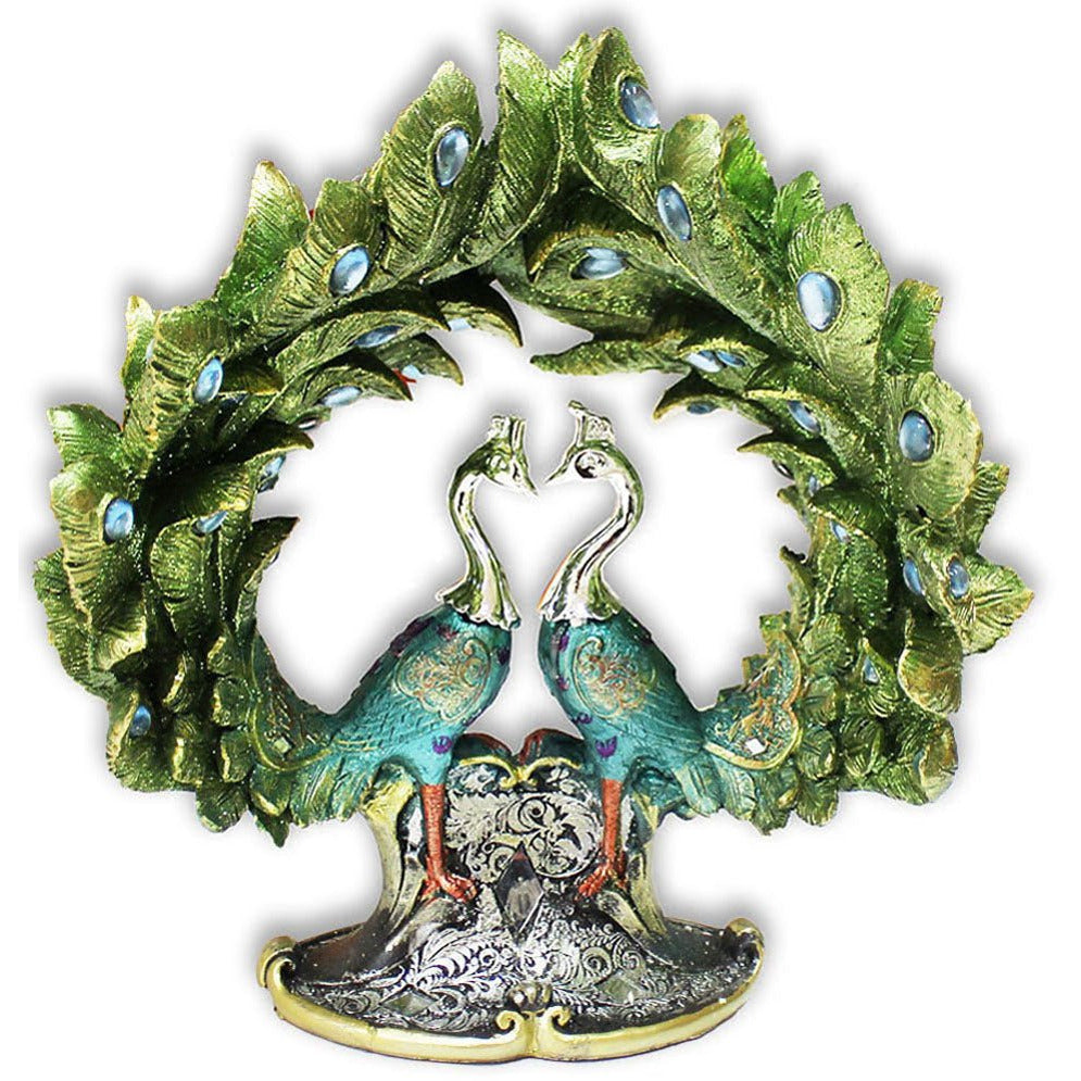Double Peacock Statuette with Tail Feathers Curved Upward - 207-1366-YX - ToolUSA
