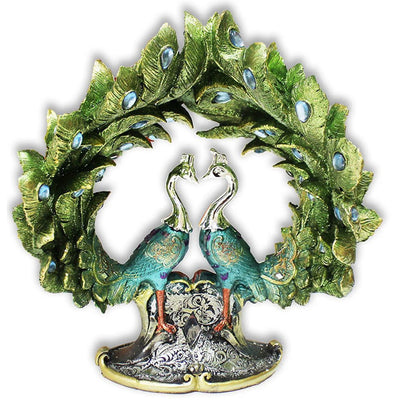 Double Peacock Statuette with Tail Feathers Curved Upward - 207-1366-YX - ToolUSA