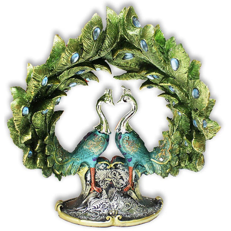 Double Peacock Statuette with Tail Feathers Curved Upward - 207-1366-YX - ToolUSA