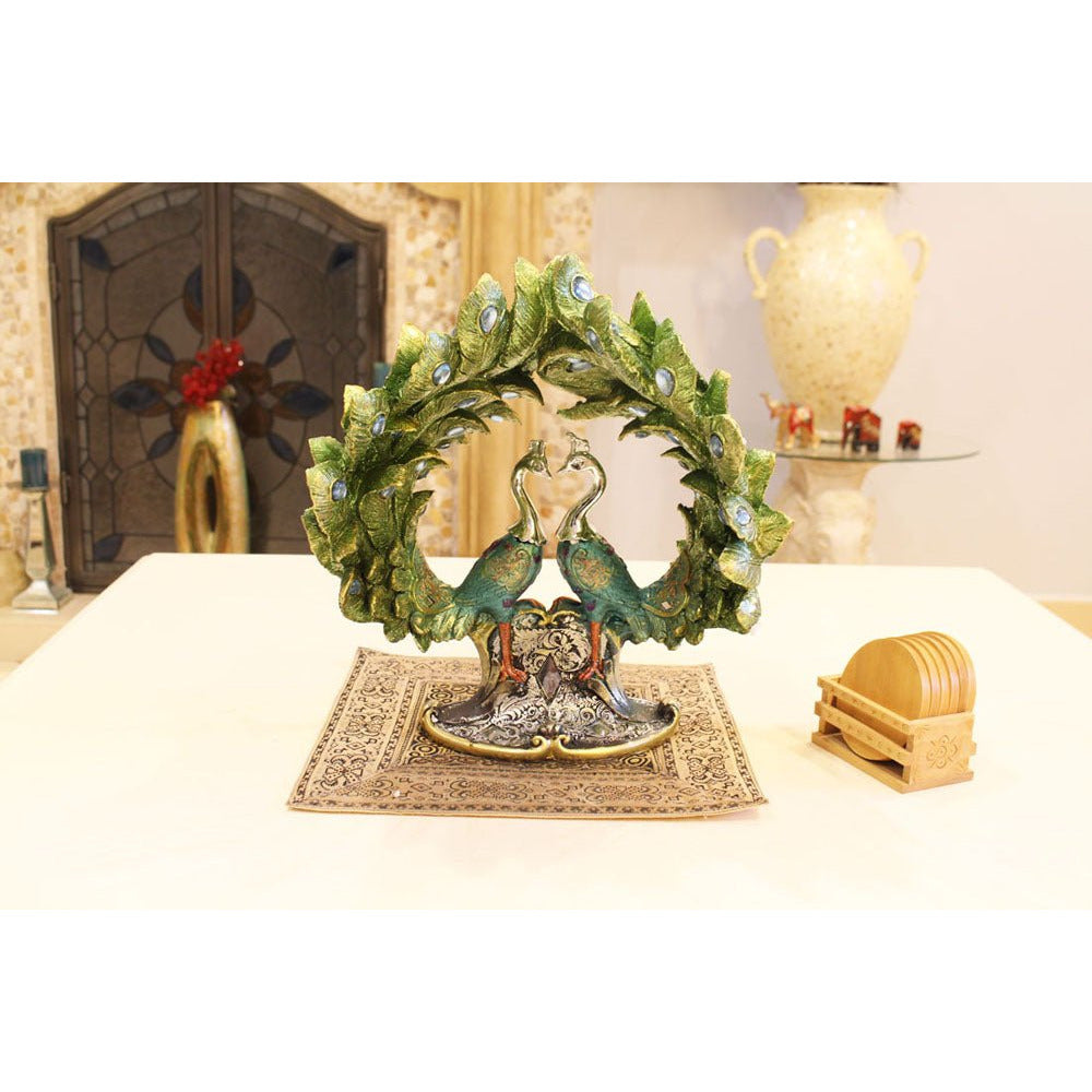 Double Peacock Statuette with Tail Feathers Curved Upward - 207-1366-YX - ToolUSA